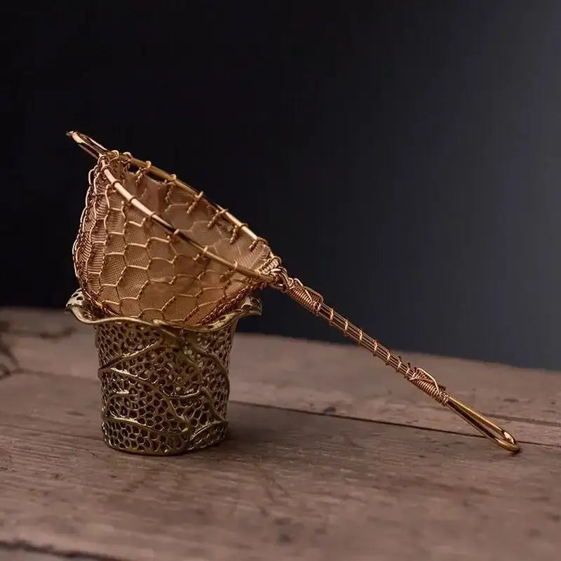 Japanese tea strainer copper mesh on cup