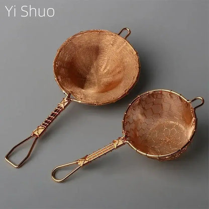 Japanese tea strainer with tea leaves