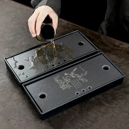Lacquered wood tea tray with drainage holes for tea ceremony