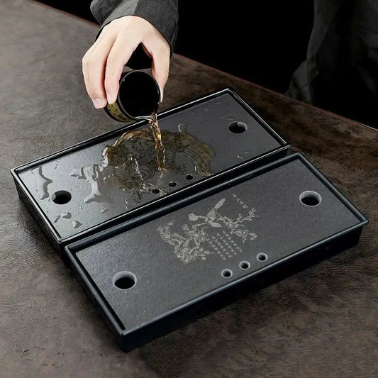 Lacquered wood tea tray with drainage holes for tea ceremony