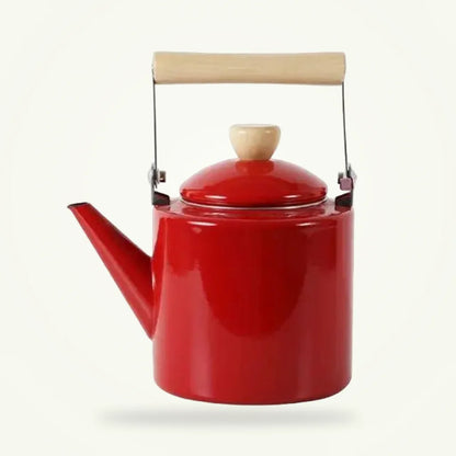 Japanese vintage red porcelain enamel teapot, packshot on plain background showing glossy burgundy glaze