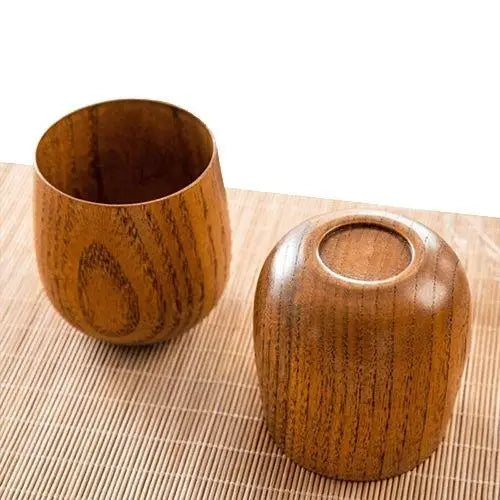 Japanese wooden tea cup set of 2 on a table
