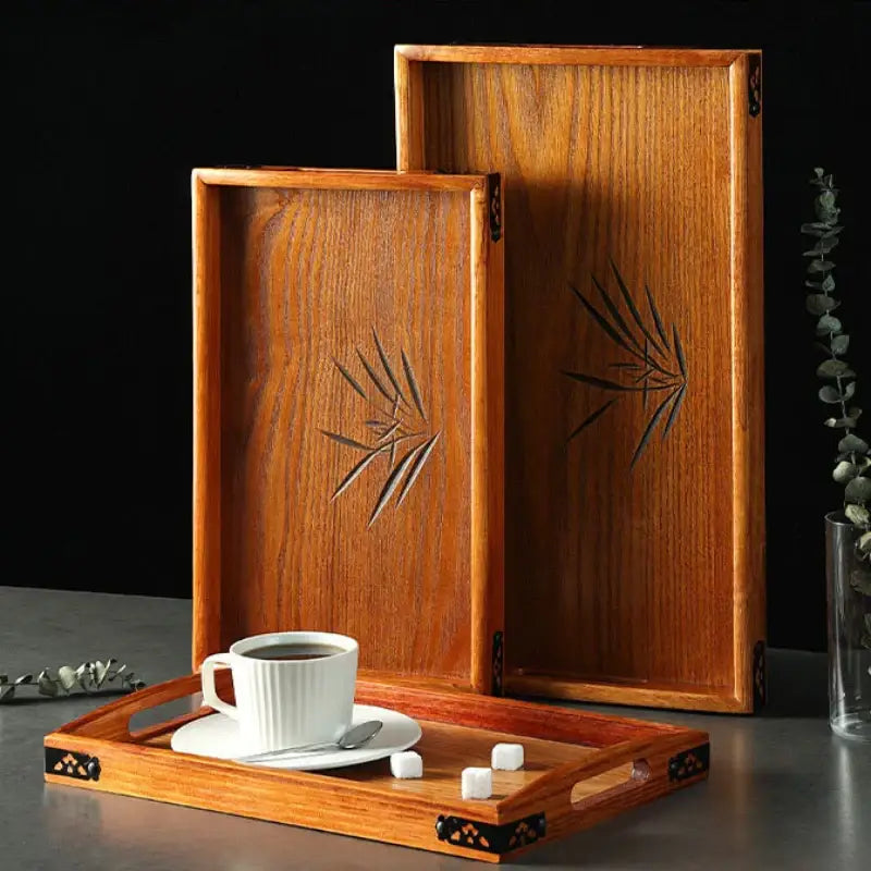 Japanese wooden tea tray with teapot and cups