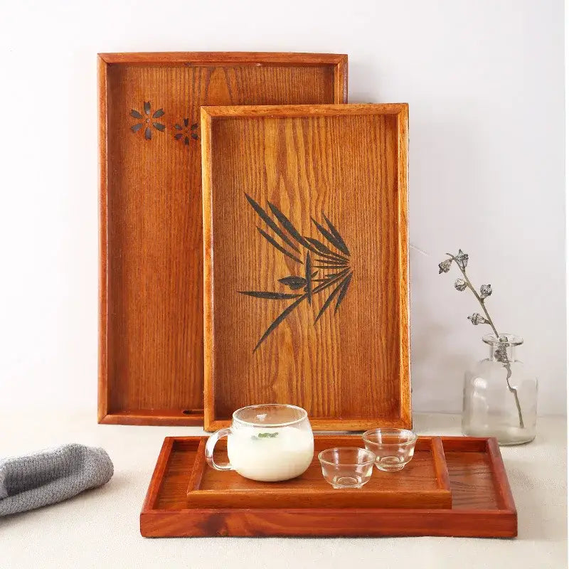 Close-up of natural wood grain on tea tray