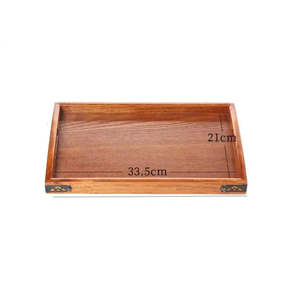 Wooden tea tray 36x23 cm with teapot and cups
