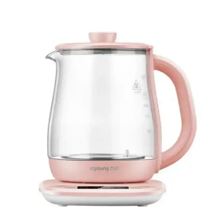 Rose pink electric teapot with glass carafe, front view