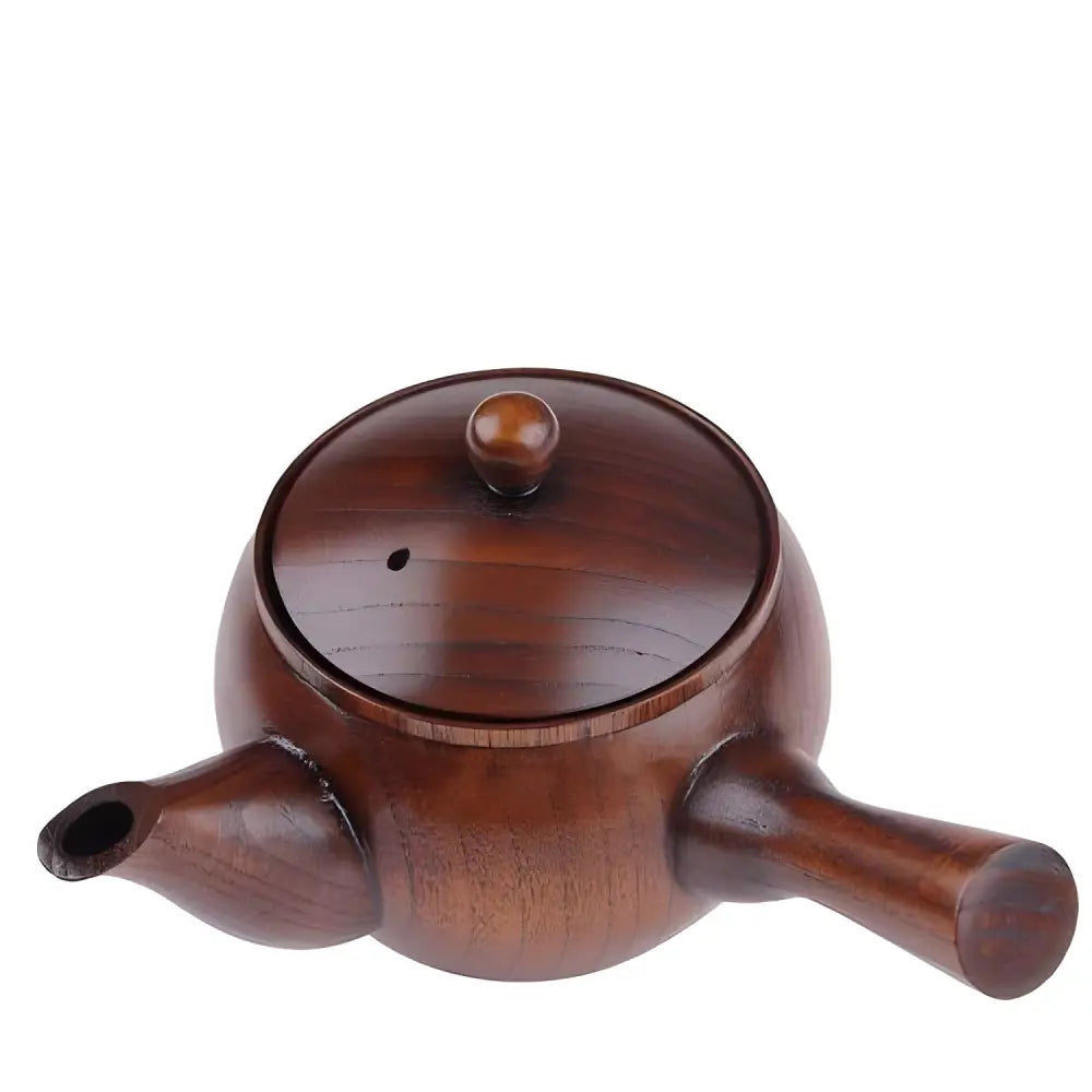 Jujube wood kyusu teapot with side handle on wooden surface