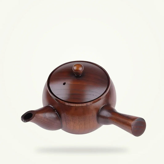 Jujube Wood Kyusu Teapot, 12 oz Side-Handle Japanese Tea Brewer, product photo on a plain background