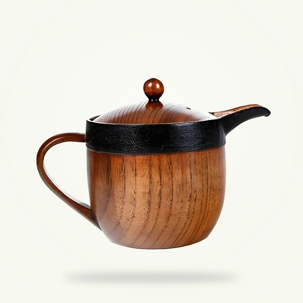 Jujube Wood Teapot, Eco-Friendly Natural Wood, 350 ml, product photo on a plain background