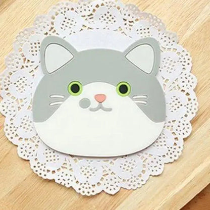 Gray kawaii cat coaster for tea cup