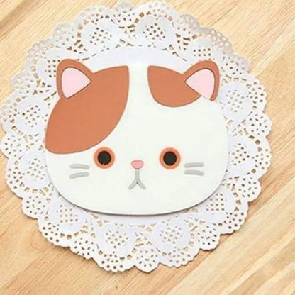Brown kawaii cat coaster on table