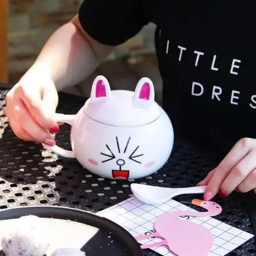 Cute kawaii rabbit teapot with lid and spoon