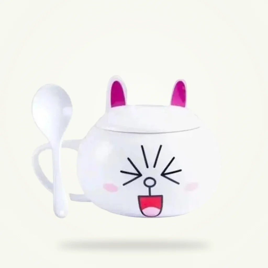 Kawaii Rabbit Teapot with Lid and Spoon - 600ml Porcelain Tea Pot, product photo on a plain background