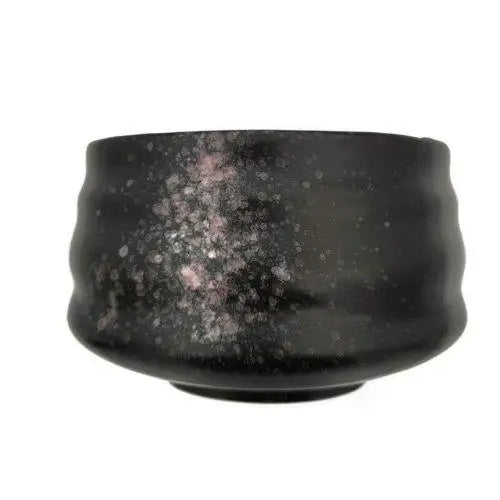 Black and rose chawan bowl with cherry blossom design