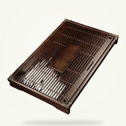 Large Carved Wood Gongfu Tea Table, product photo on a plain background