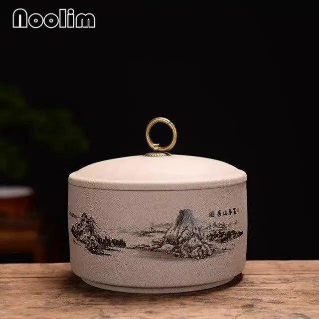 Large ceramic tea canister in color E, with tea leaves