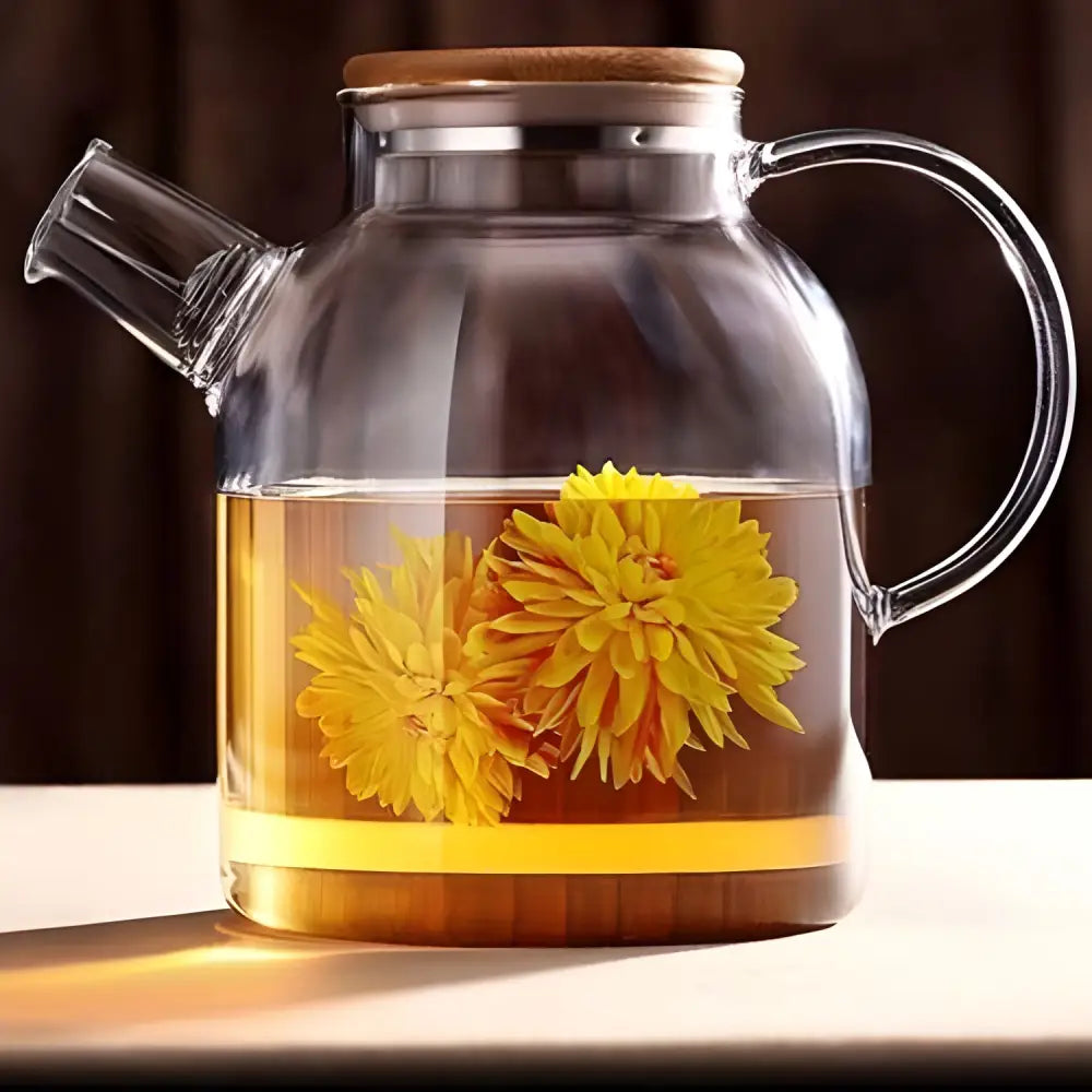 54 oz large glass teapot showing full capacity and clear body