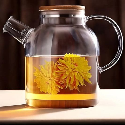 54 oz large glass teapot showing full capacity and clear body