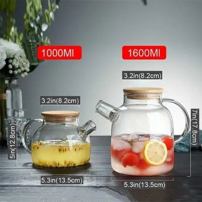 Size comparison of 34 oz and 54 oz glass teapots side by side