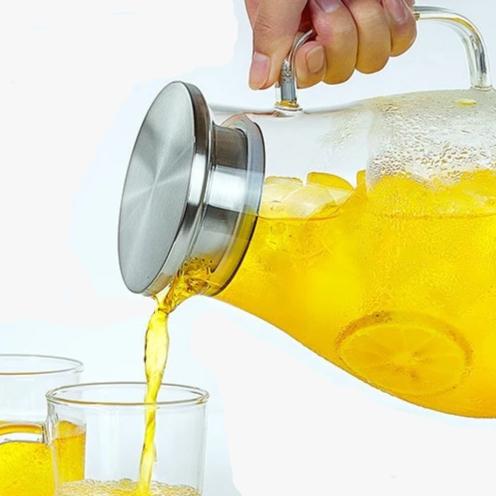 2.5L glass teapot filled with iced tea, lemon slices, and fresh mint