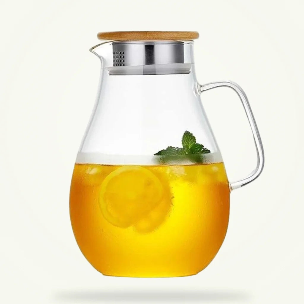 Large glass teapot with loose leaf infuser, 1.5L Scandinavian design, packshot on white