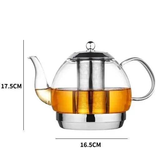 68-ounce glass teapot size comparison next to standard coffee mug
