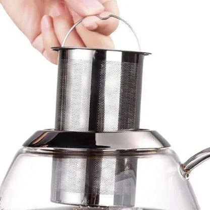 Glass teapot with stainless steel loose-leaf infuser basket inserted