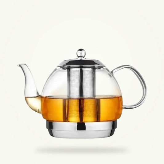 Large Glass Teapot with Stainless Steel Infuser, 68 oz Borosilicate, product photo on a plain background