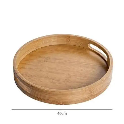 Round bamboo tea tray showing size and surface