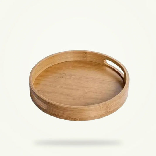 Large Round Bamboo Tea Tray - 40cm Serving Plate, product photo on a plain background