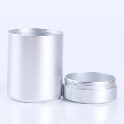 Silver stainless steel large tea tin canister, 4.5 x 7 inch size