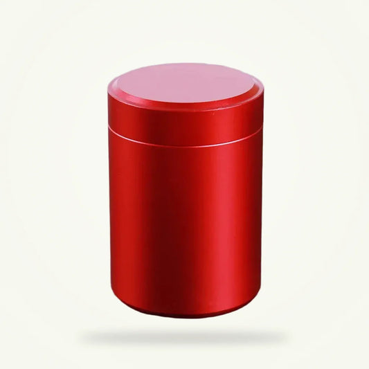 Large stainless steel tea tin canister with airtight lid, silver finish, product shot