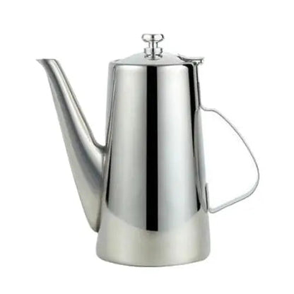 Large 2-liter stainless steel teapot on a kitchen table