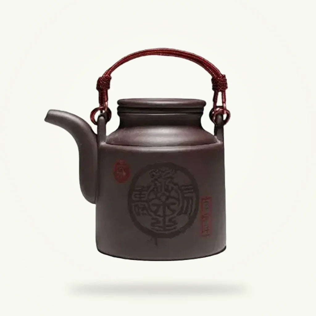 Large Yixing clay teapot 30 oz handcrafted Zisha pot on plain background