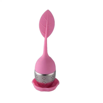 Pink leaf tea infuser with silicone handle
