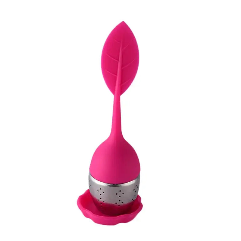 Fuchsia leaf tea infuser with silicone handle
