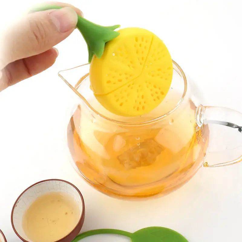 Cute lemon shaped tea infuser for loose leaf tea in a mug