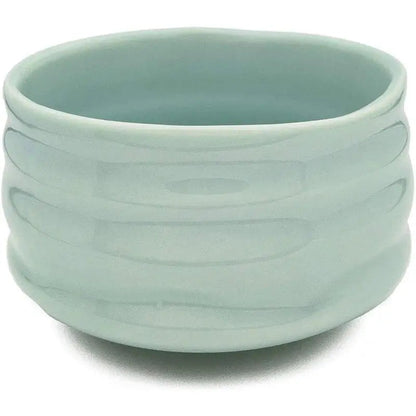 Handcrafted light blue chawan tea bowl side view