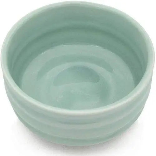 Inside of light blue chawan tea bowl