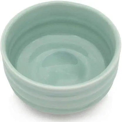 Inside of light blue chawan tea bowl
