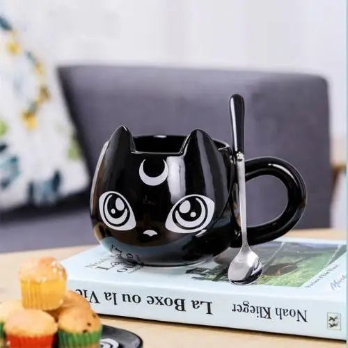 Luna cat Sailor Moon ceramic tea cup set with spoon and saucer
