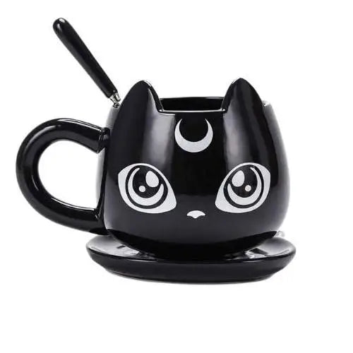 Sailor Moon Luna cat tea cup right-hand handle black ceramic