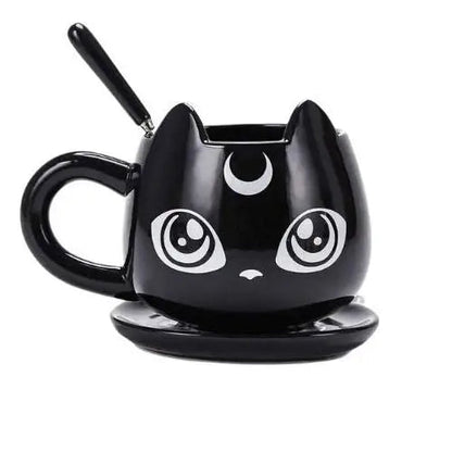 Sailor Moon Luna cat tea cup right-hand handle black ceramic
