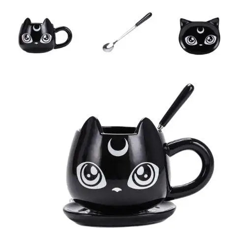 Two Sailor Moon Luna cat ceramic tea cups side by side