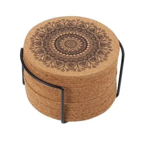 Mandala cork coasters for tea and coffee cups