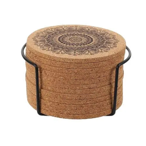 Eco-friendly cork coaster with mandala design