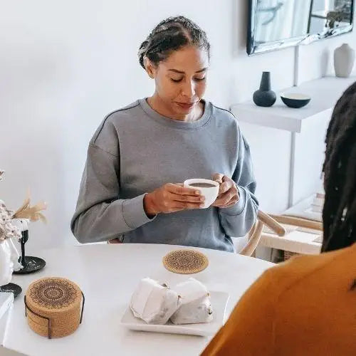 Mandala coaster set with holder presentation