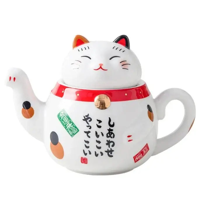 Single Maneki-Neko porcelain teapot 200 ml capacity side view