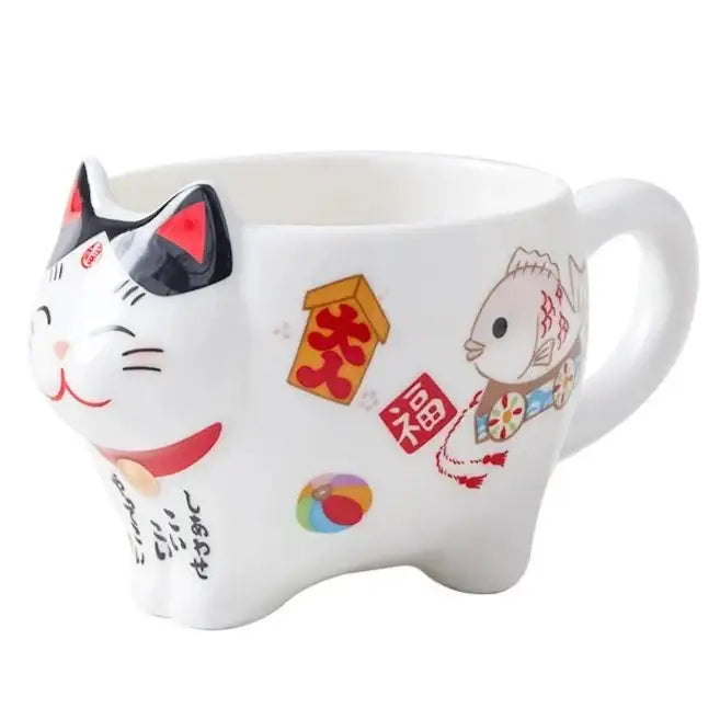 Single lucky cat porcelain teacup 120 ml with hand-painted motif