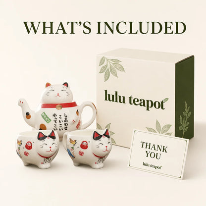 Maneki-Neko Lucky Cat Teapot Set - Japanese Porcelain Tea Set : packaging concept (non contractuel)